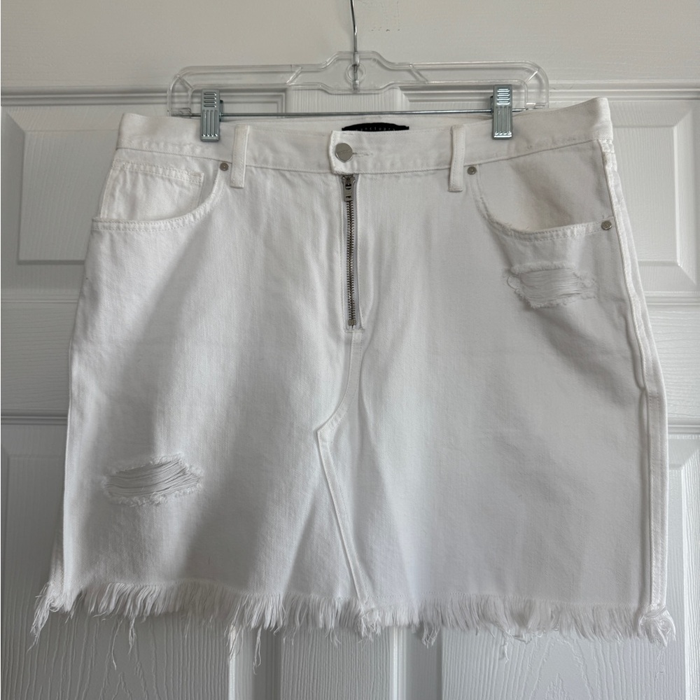 Sanctuary White Denim Mini Skirt with Frayed Hem
